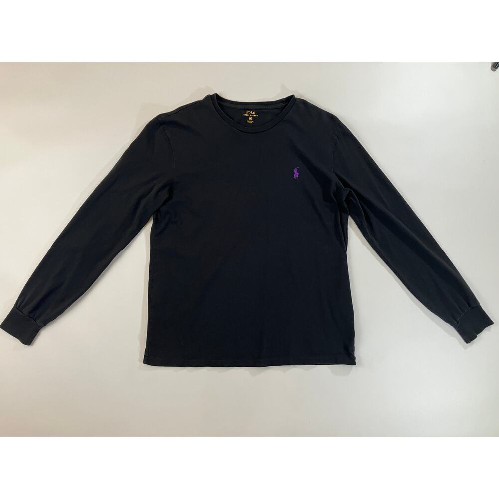 Polo Ralph Lauren Men’s M Black Long Sleeve T Shirt Purple Pony Logo Crewneck